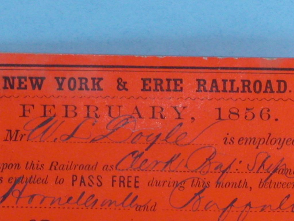 New York & Erie February 1856 Pass New York & Erie February 1856 Pass
