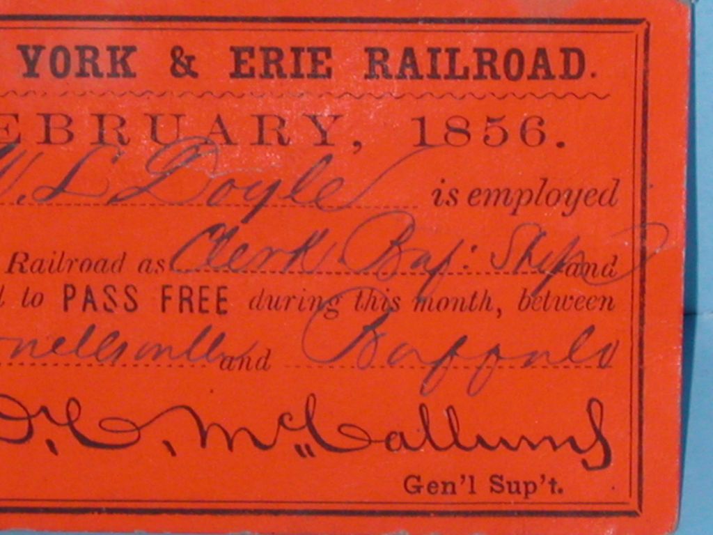 New York & Erie February 1856 Pass New York & Erie February 1856 Pass