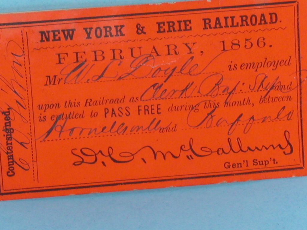 New York & Erie February 1856 Pass New York & Erie February 1856 Pass