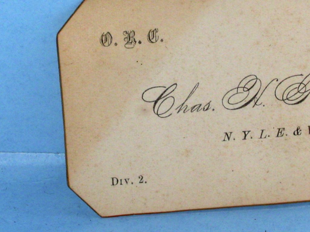 New York lake Erie & Western Railroad Conductors Card New York lake Erie & Western Railroad Conductors Card