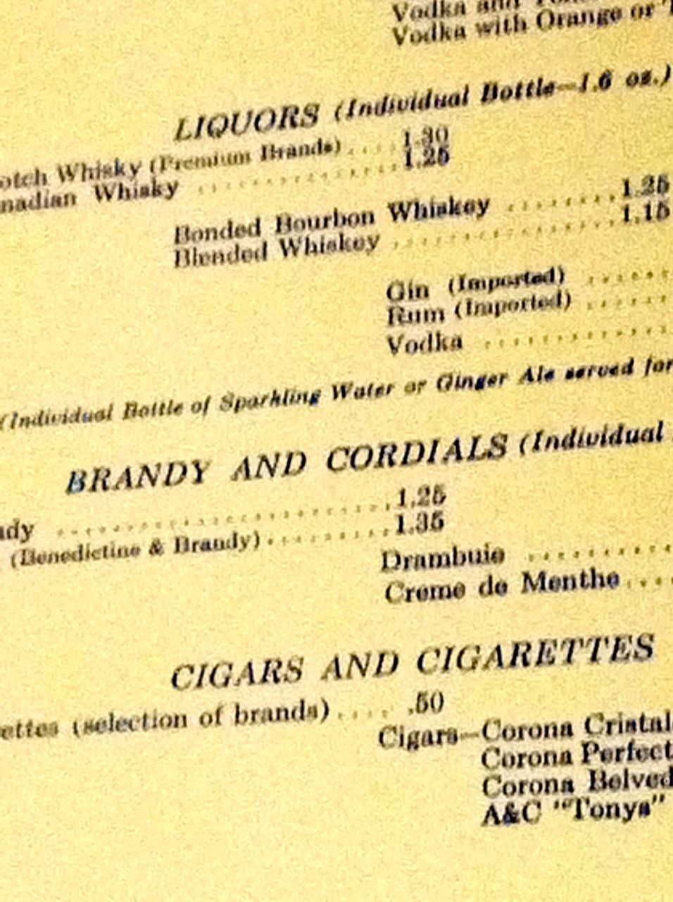New York Central 20th Century Limited Beverage Menu New York Central 20th Century Limited Beverage Menu