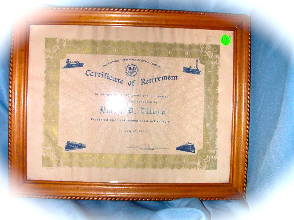 Baltimore & Ohio Railroad Framed Certificate Baltimore & Ohio Railroad Framed Certificate