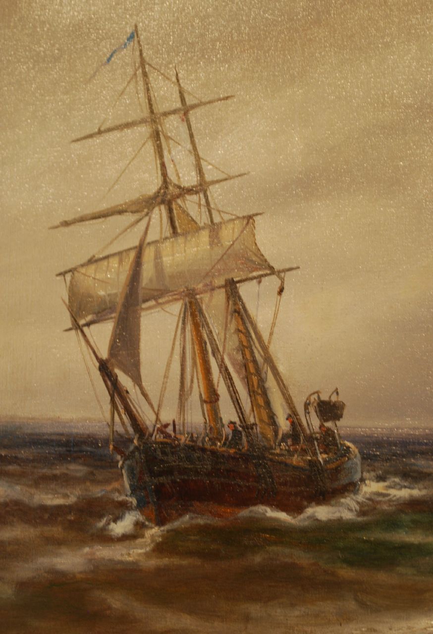 Antique Large British Sailing Ship Boat Seascape Ocean Oil on Canvas, Gustave de Breanski Antique Large British Sailing Ship Boat Seascape Ocean Oil on Canvas, Gustave de Breanski