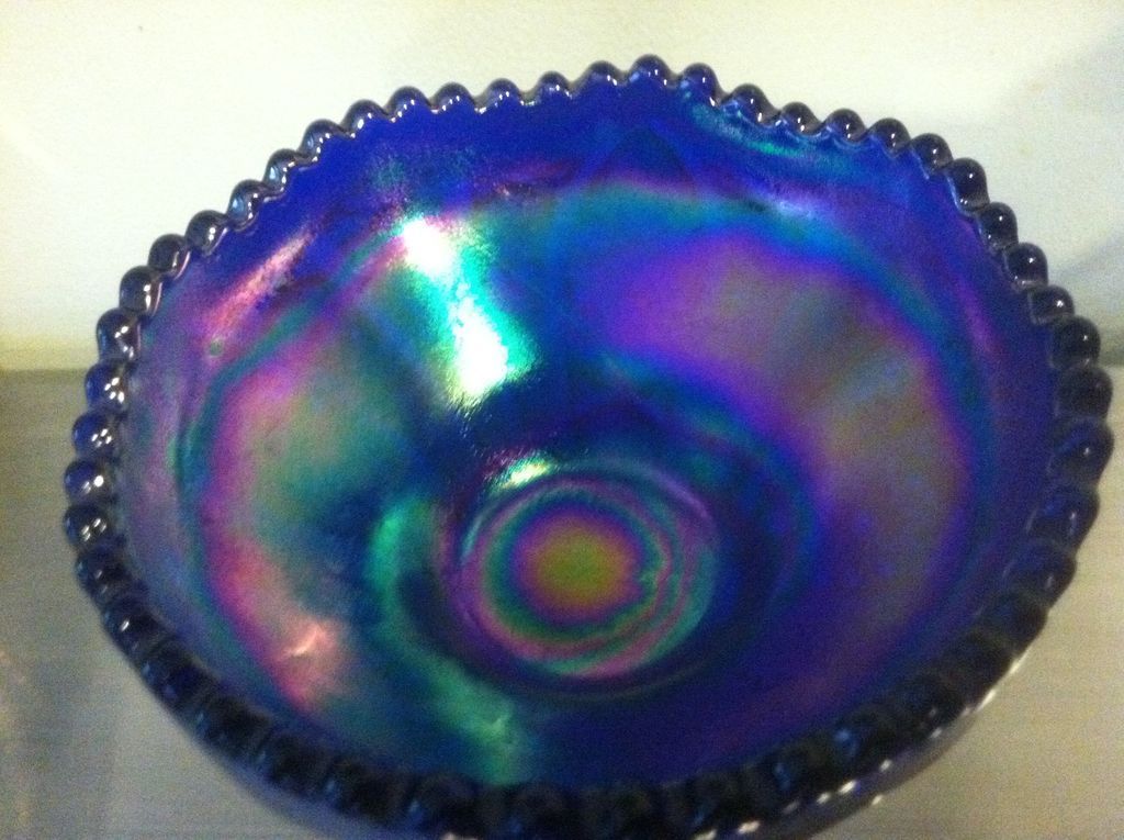 Imperial Aurora Jewels Octagon Carnival Glass Compote Imperial Aurora Jewels Octagon Carnival Glass Compote
