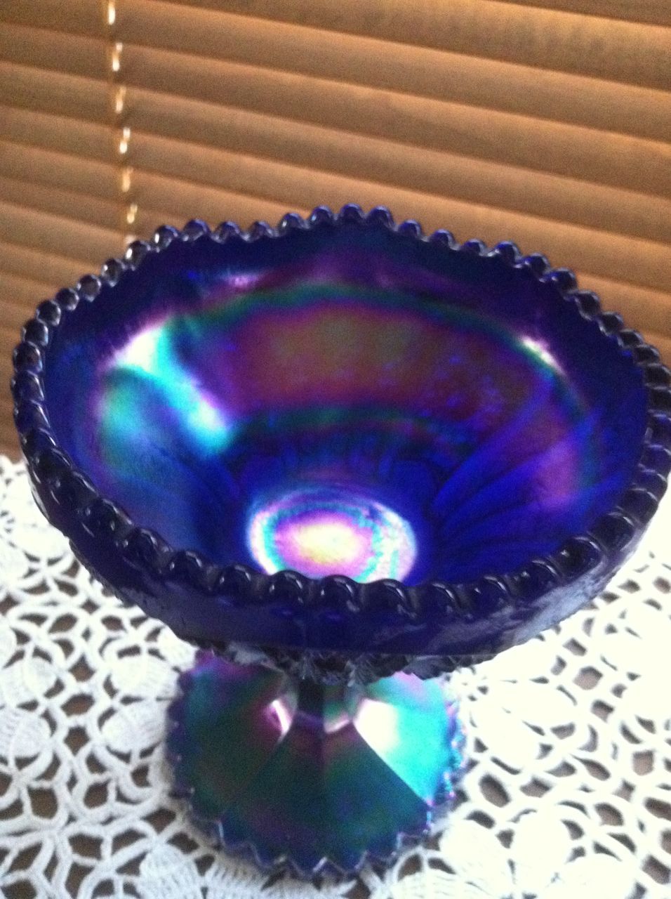 Imperial Aurora Jewels Octagon Carnival Glass Compote Imperial Aurora Jewels Octagon Carnival Glass Compote