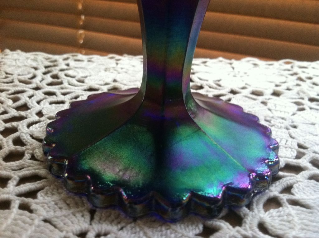 Imperial Aurora Jewels Octagon Carnival Glass Compote Imperial Aurora Jewels Octagon Carnival Glass Compote