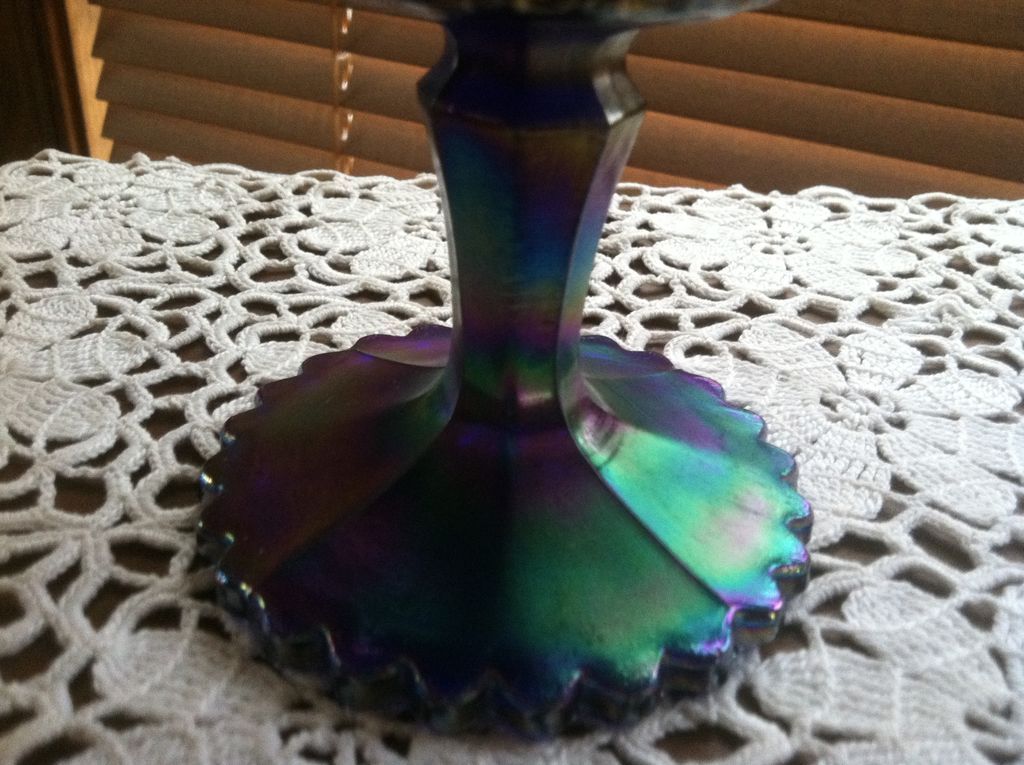 Imperial Aurora Jewels Octagon Carnival Glass Compote Imperial Aurora Jewels Octagon Carnival Glass Compote