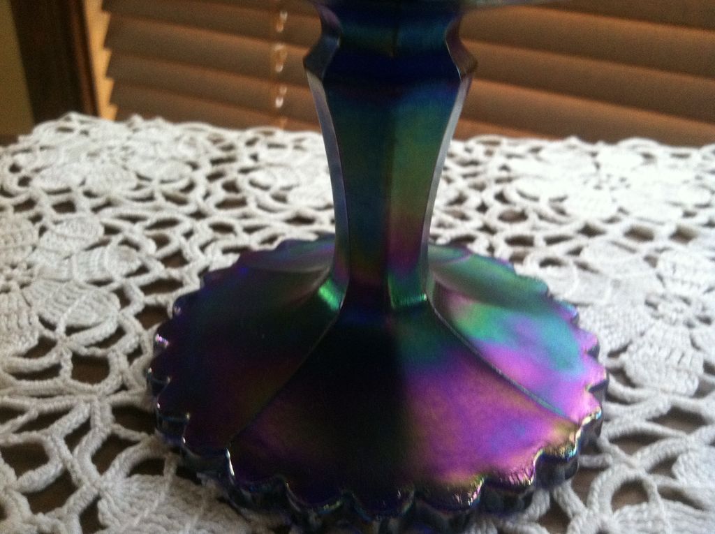 Imperial Aurora Jewels Octagon Carnival Glass Compote Imperial Aurora Jewels Octagon Carnival Glass Compote