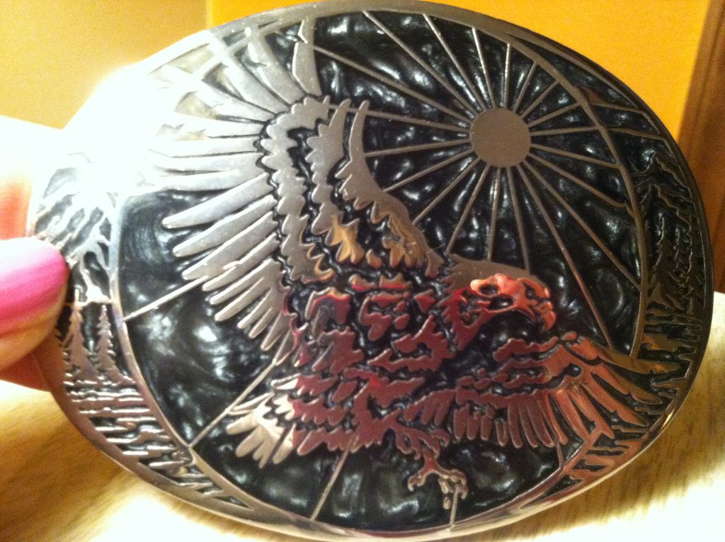 Large Award Designs Eagle Belt Buckle With Black & silver Inlay Large Award Designs Eagle Belt Buckle With Black & silver Inlay