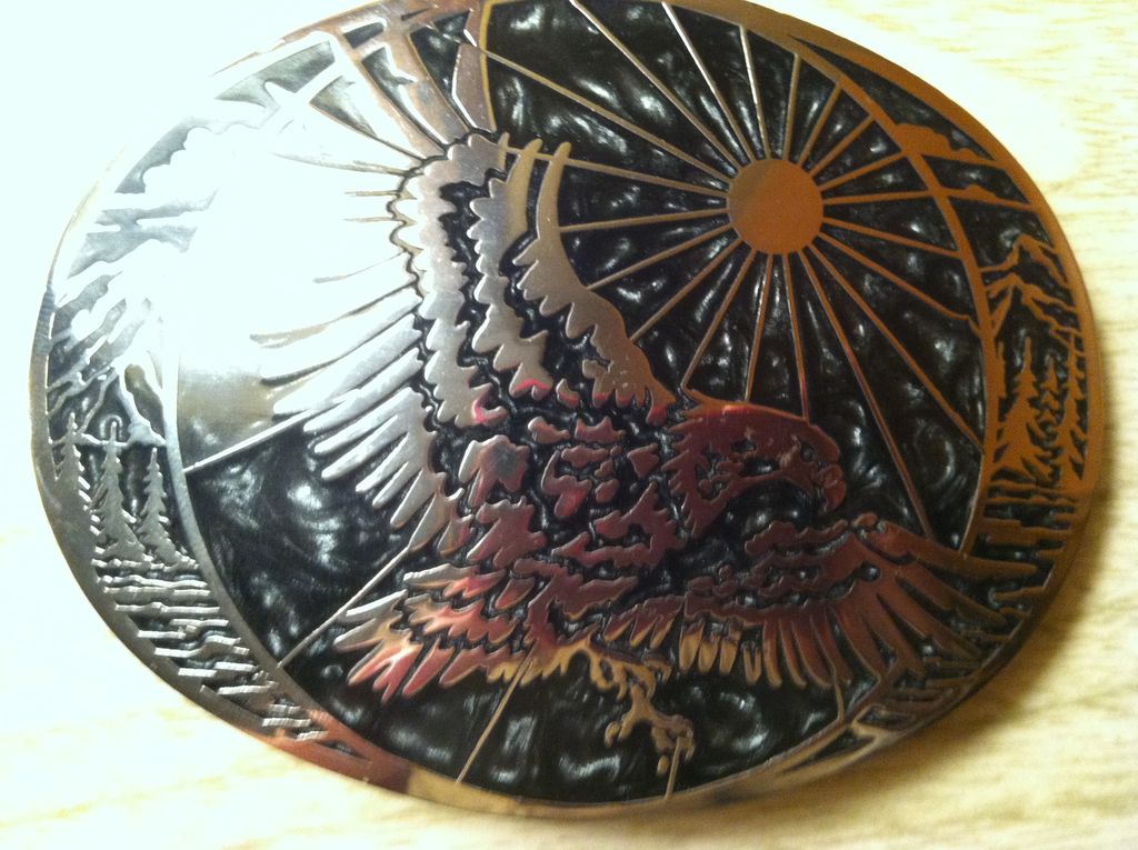 Large Award Designs Eagle Belt Buckle With Black & silver Inlay Large Award Designs Eagle Belt Buckle With Black & silver Inlay