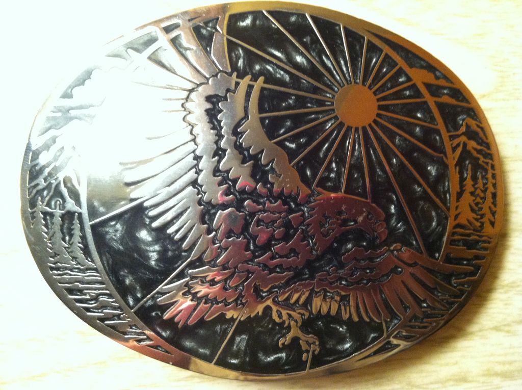 Large Award Designs Eagle Belt Buckle With Black & silver Inlay Large Award Designs Eagle Belt Buckle With Black & silver Inlay