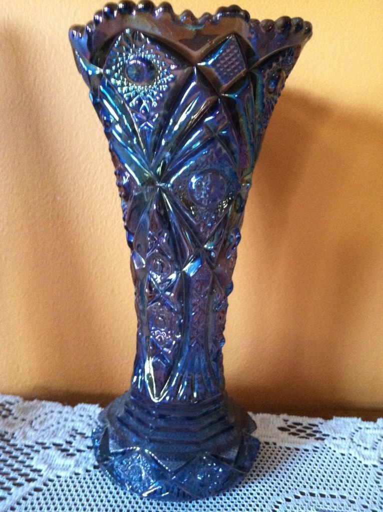 Imperial Hobstar NuCut Carnival GlassVase Smoke Marked IG Imperial Hobstar NuCut Carnival GlassVase Smoke Marked IG