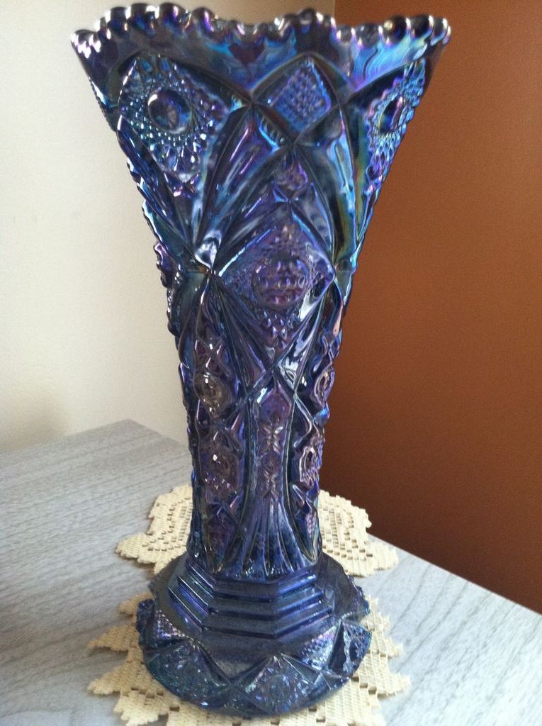 Imperial Hobstar NuCut Carnival GlassVase Smoke Marked IG Imperial Hobstar NuCut Carnival GlassVase Smoke Marked IG