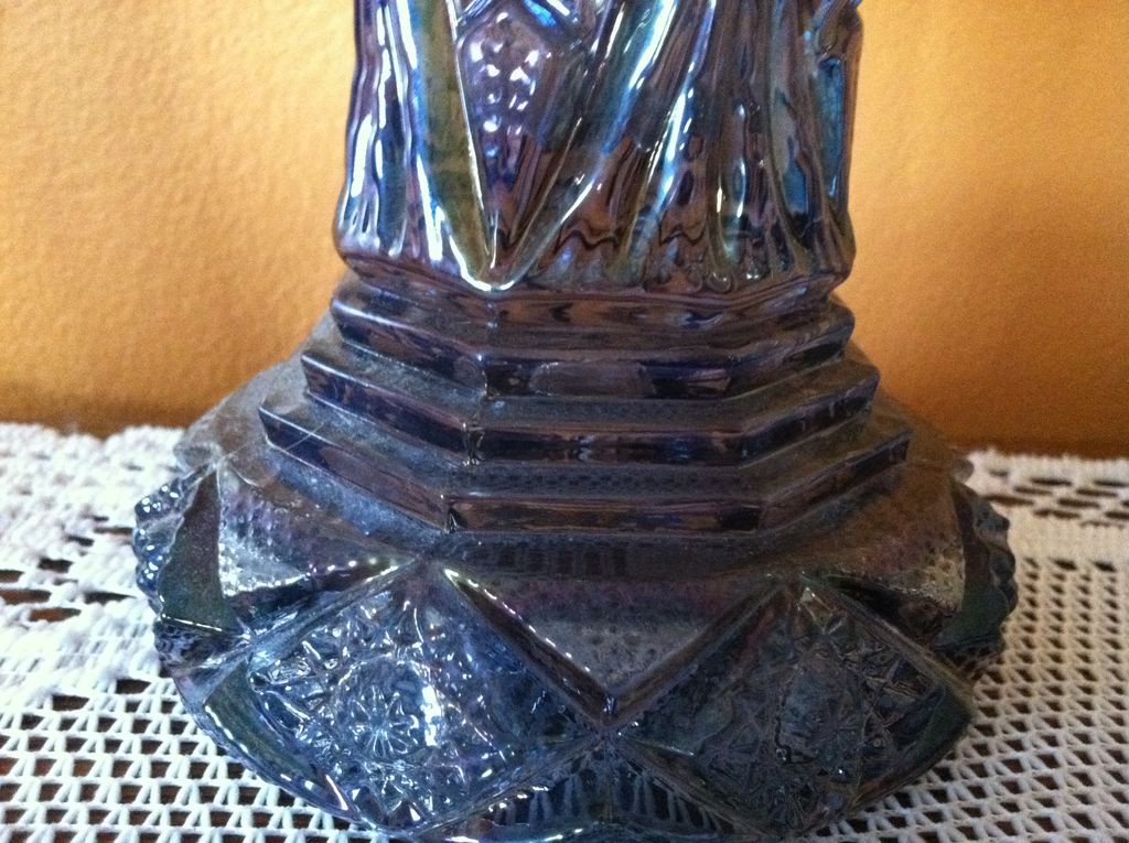Imperial Hobstar NuCut Carnival GlassVase Smoke Marked IG Imperial Hobstar NuCut Carnival GlassVase Smoke Marked IG
