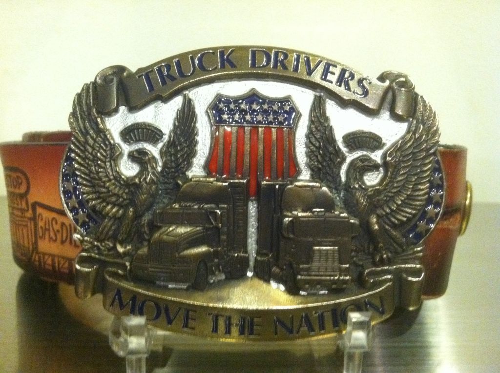 Hand Tooled Leather Belt Big Rig Trucker With Buckle Hand Tooled Leather Belt Big Rig Trucker With Buckle