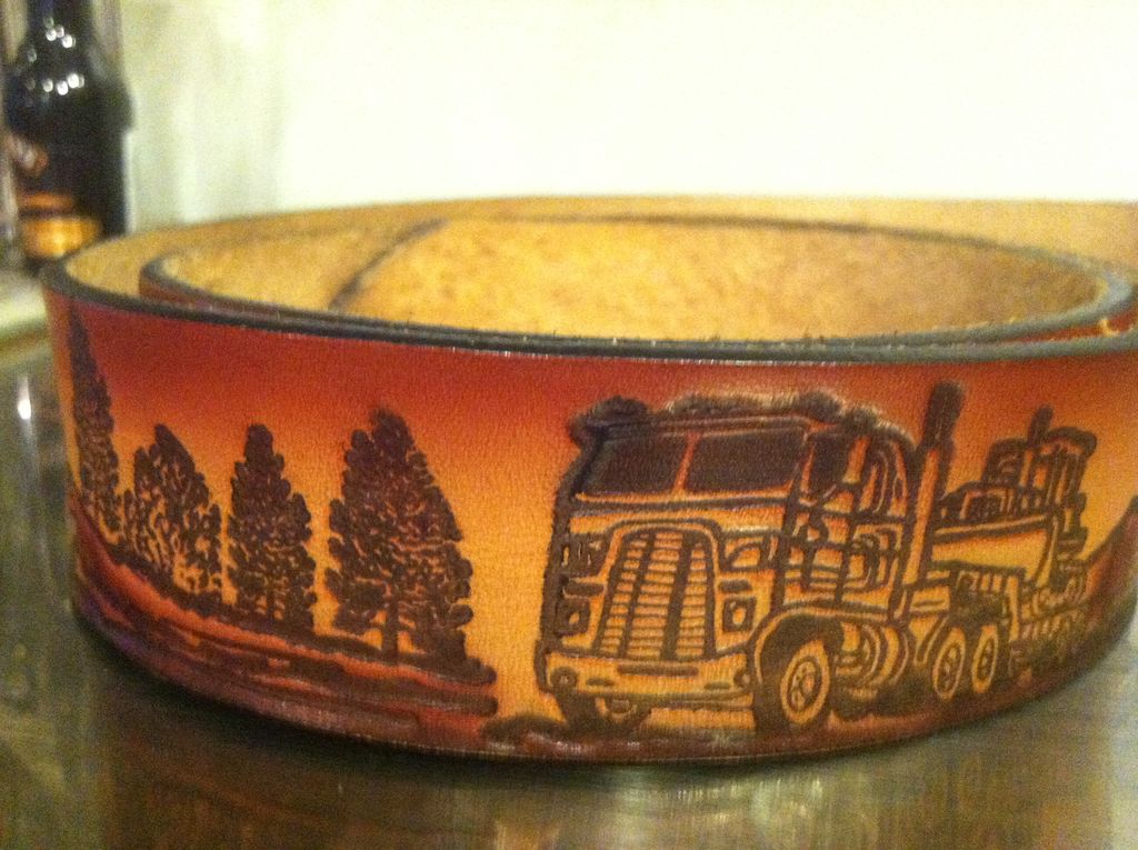 Hand Tooled Leather Belt Big Rig Trucker With Buckle Hand Tooled Leather Belt Big Rig Trucker With Buckle