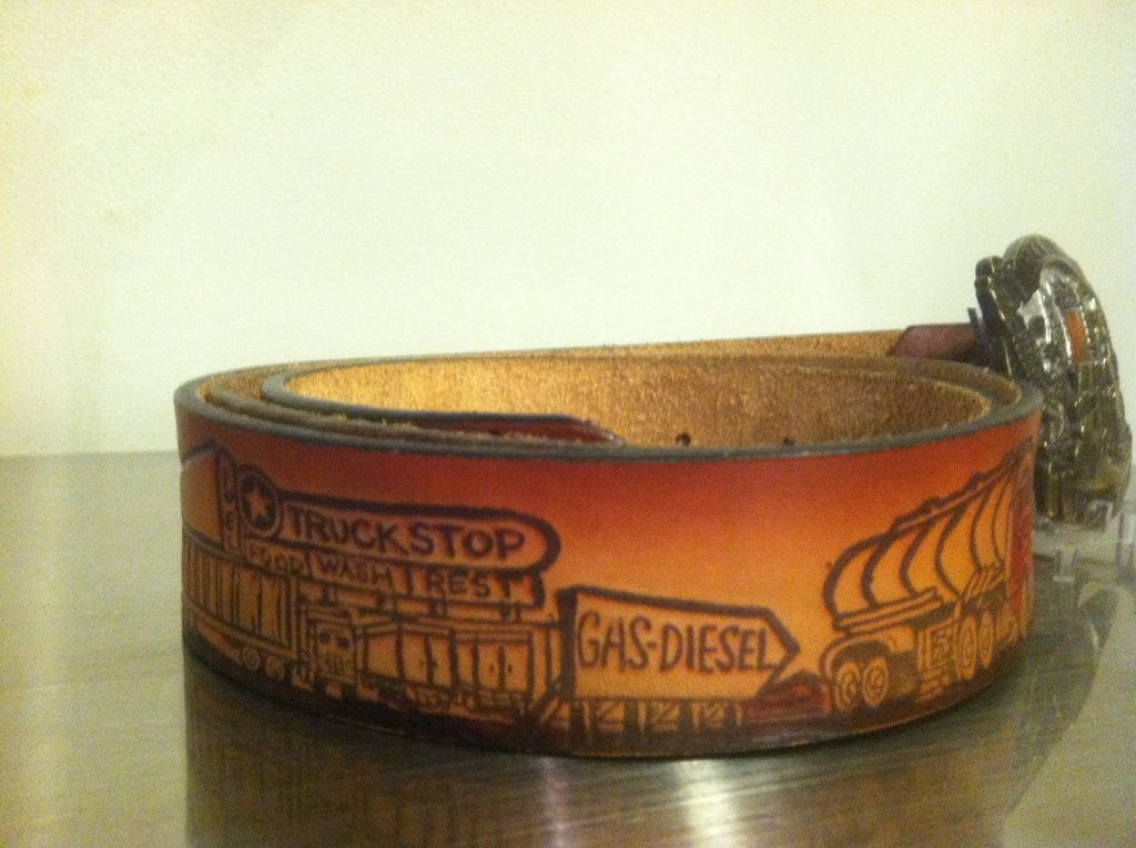 Hand Tooled Leather Belt Big Rig Trucker With Buckle Hand Tooled Leather Belt Big Rig Trucker With Buckle