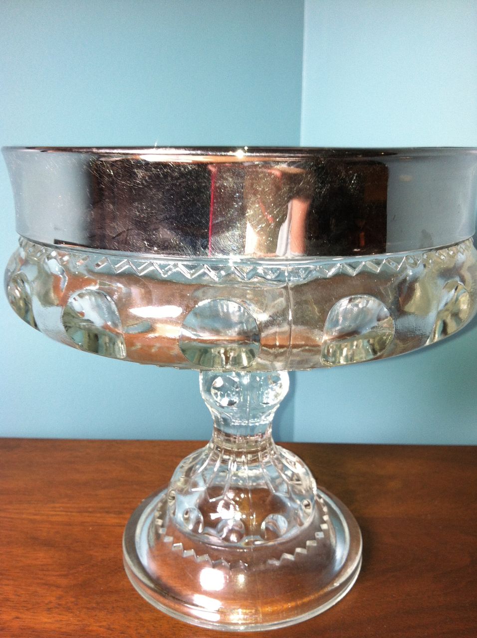 Kings Crown Glass Compote Thumbprint Silver Flash Kings Crown Glass Compote Thumbprint Silver Flash