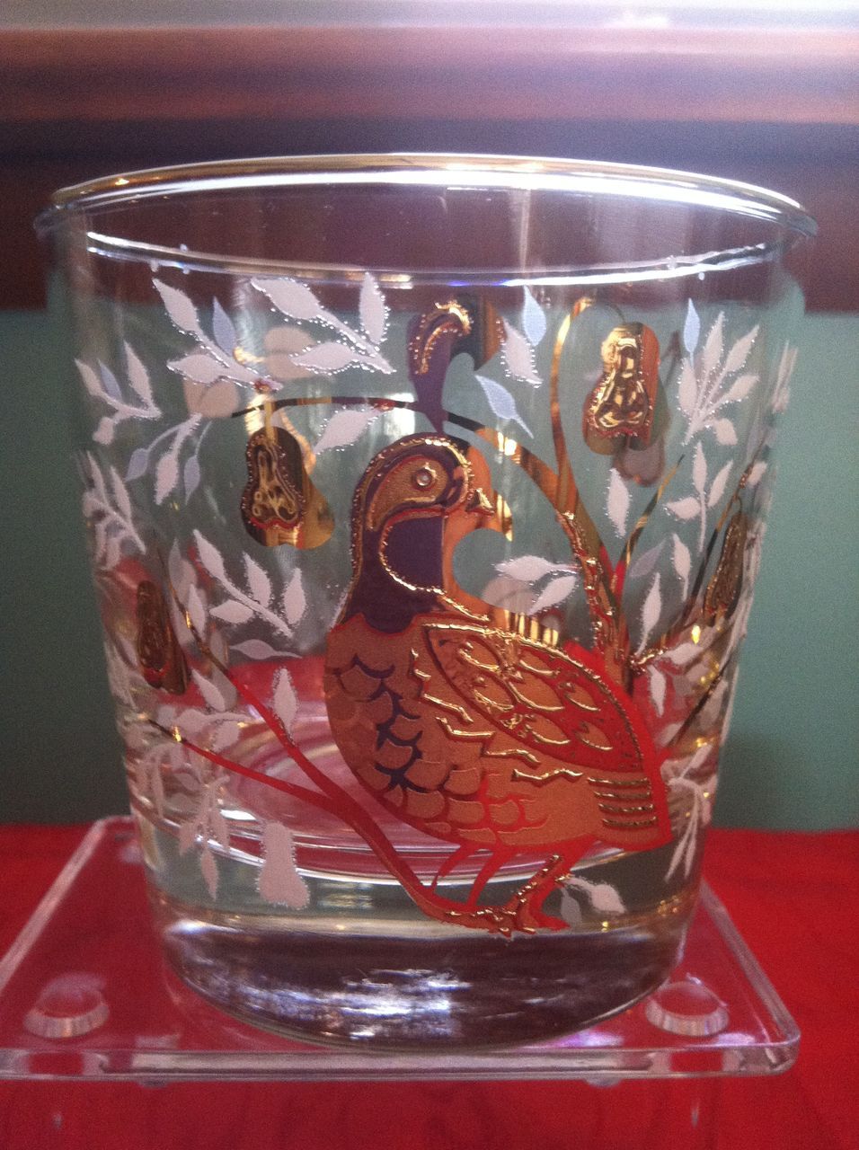 Set of 8 1950's Libbey Partridge In A Pear Tree Glasses 2 Set of 8 1950's Libbey Partridge In A Pear Tree Glasses 2