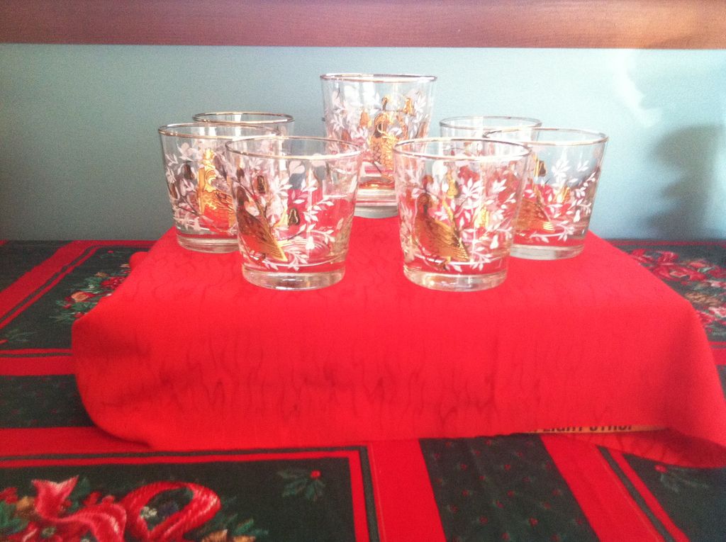 Set of 8 1950's Libbey Partridge In A Pear Tree Glasses 2 Set of 8 1950's Libbey Partridge In A Pear Tree Glasses 2