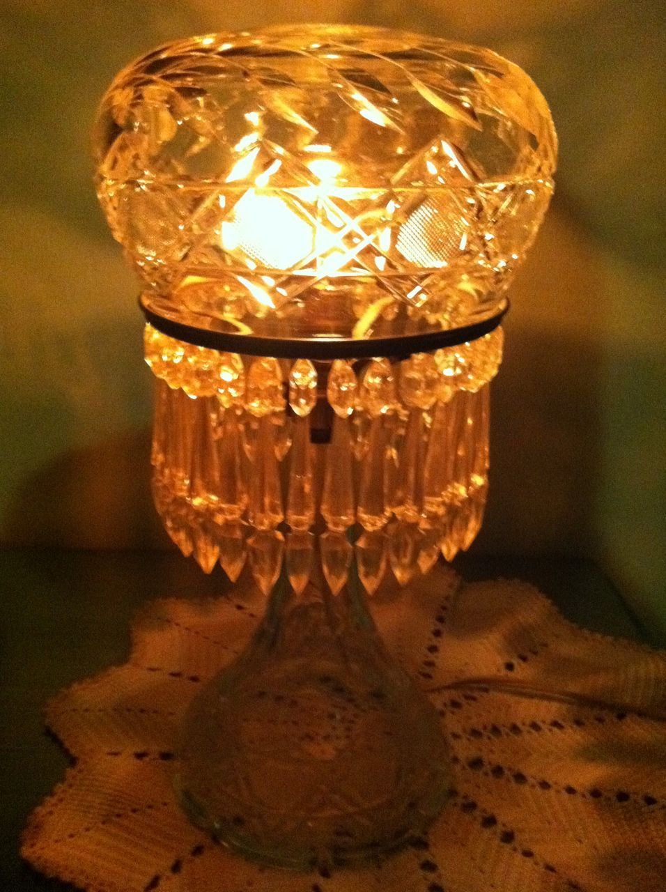 Antique Crystal Cornflower Boudoir Lamp 1800's Antique Crystal Cornflower Boudoir Lamp 1800's