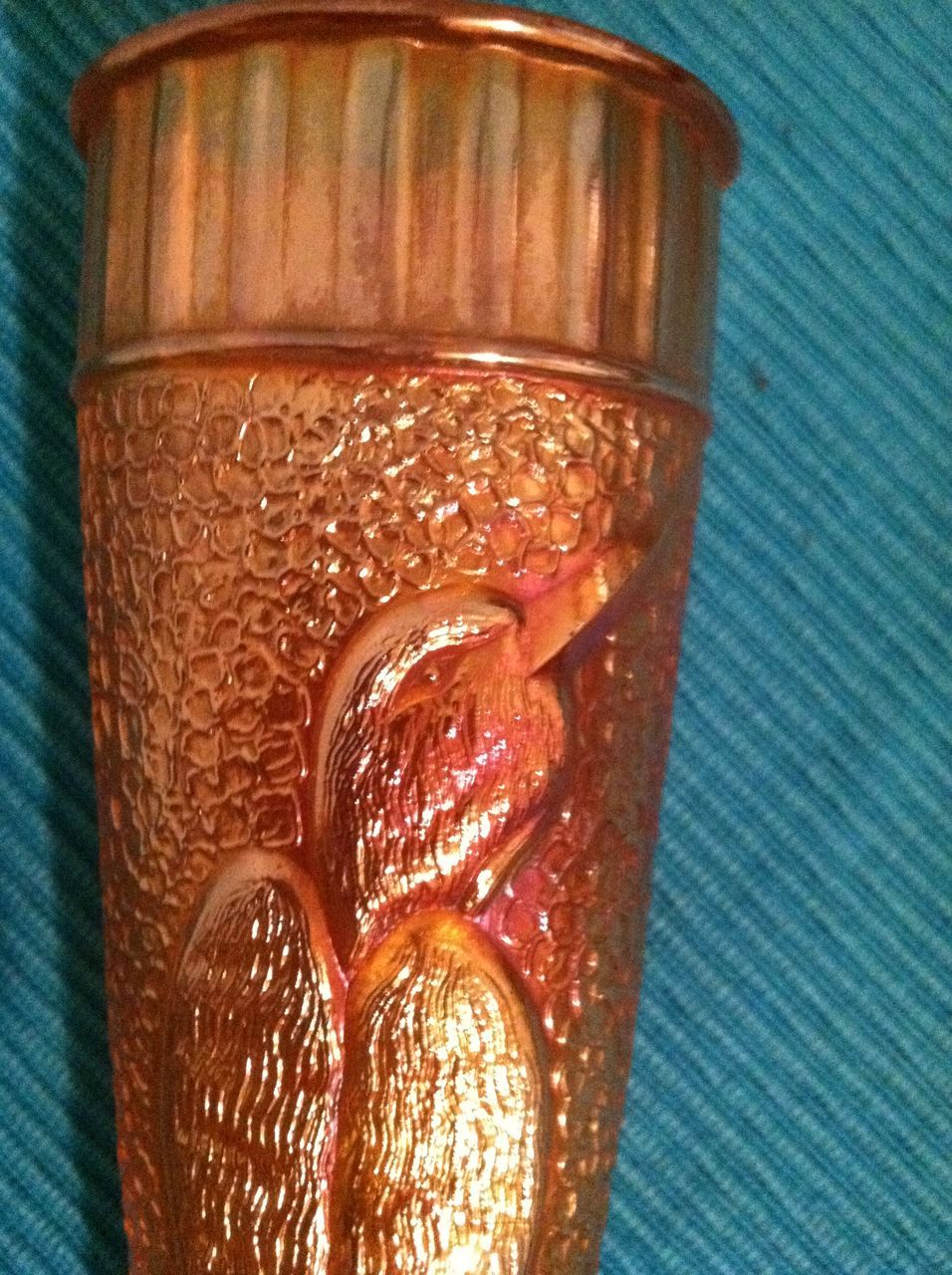 Marigold Carnival Glass Wall Pocket Woodpecker Vase 1920's Book Value $165.00 Marigold Carnival Glass Wall Pocket Woodpecker Vase 1920's Book Value $165.00