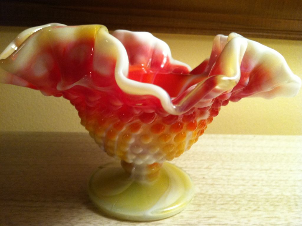 Kanawha Glass End of Day Slag Hobnail Compote Dish Kanawha Glass End of Day Slag Hobnail Compote Dish