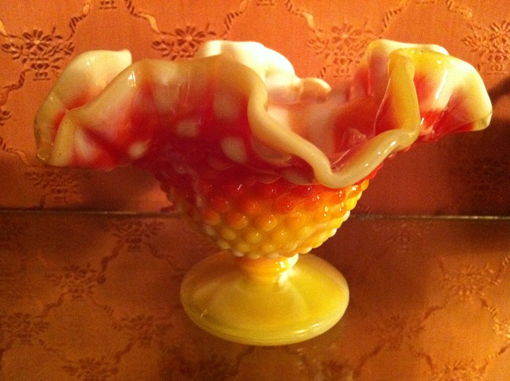 Kanawha Glass End of Day Slag Hobnail Compote Dish Kanawha Glass End of Day Slag Hobnail Compote Dish