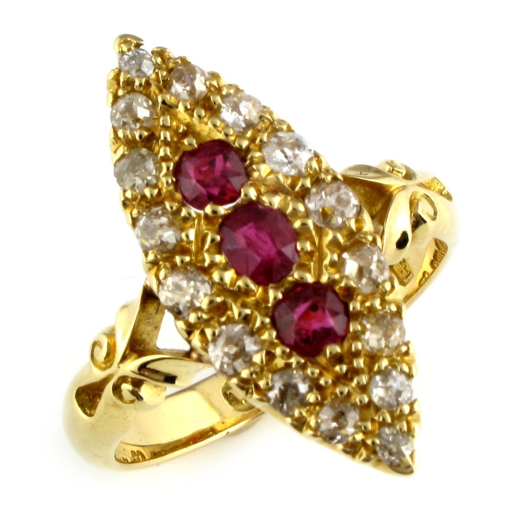 Edwardian Ruby & Diamond Navette Ring, Circa 1905 Edwardian Ruby & Diamond Navette Ring, Circa 1905