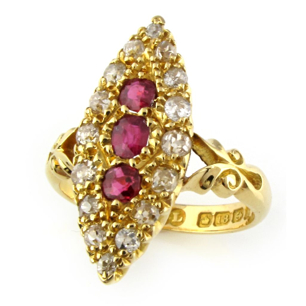 Edwardian Ruby & Diamond Navette Ring, Circa 1905 Edwardian Ruby & Diamond Navette Ring, Circa 1905