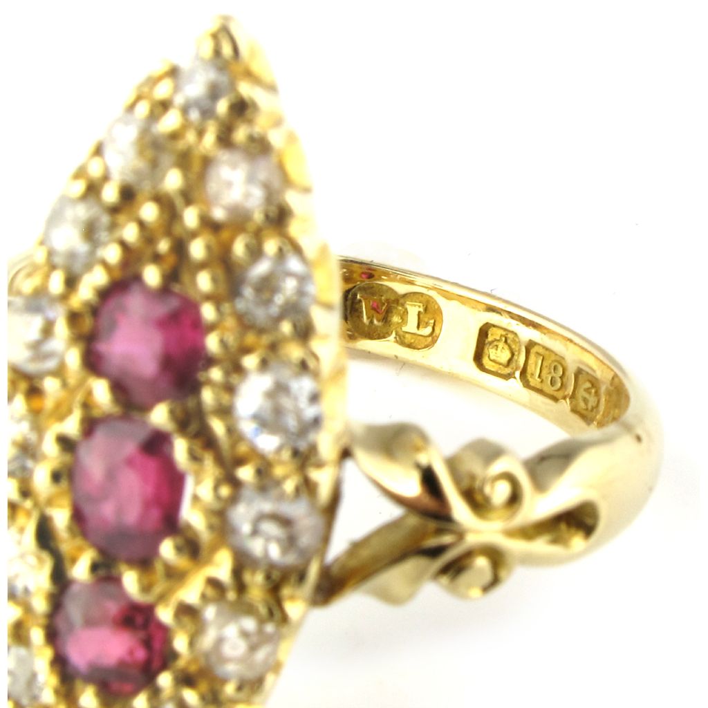 Edwardian Ruby & Diamond Navette Ring, Circa 1905 Edwardian Ruby & Diamond Navette Ring, Circa 1905