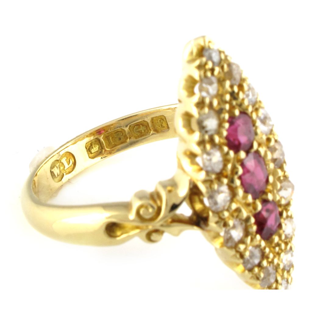 Edwardian Ruby & Diamond Navette Ring, Circa 1905 Edwardian Ruby & Diamond Navette Ring, Circa 1905