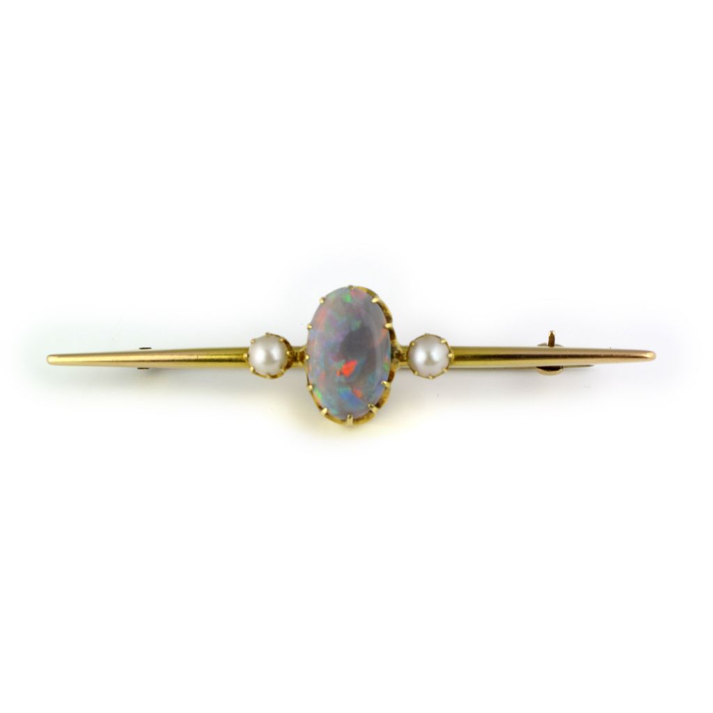 Vintage Black Opal & Freshwater Pearl Bar Brooch Vintage Black Opal & Freshwater Pearl Bar Brooch