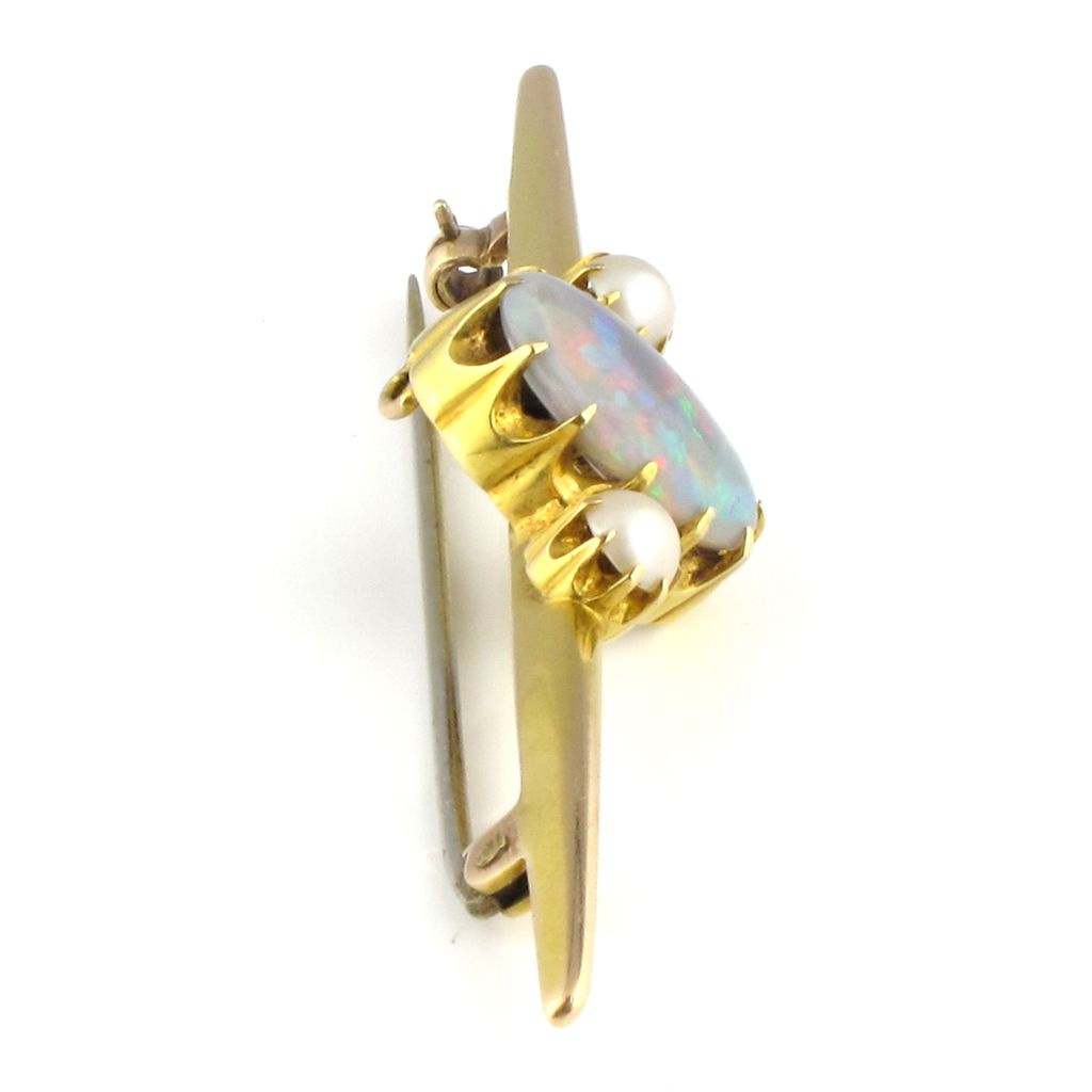 Vintage Black Opal & Freshwater Pearl Bar Brooch Vintage Black Opal & Freshwater Pearl Bar Brooch