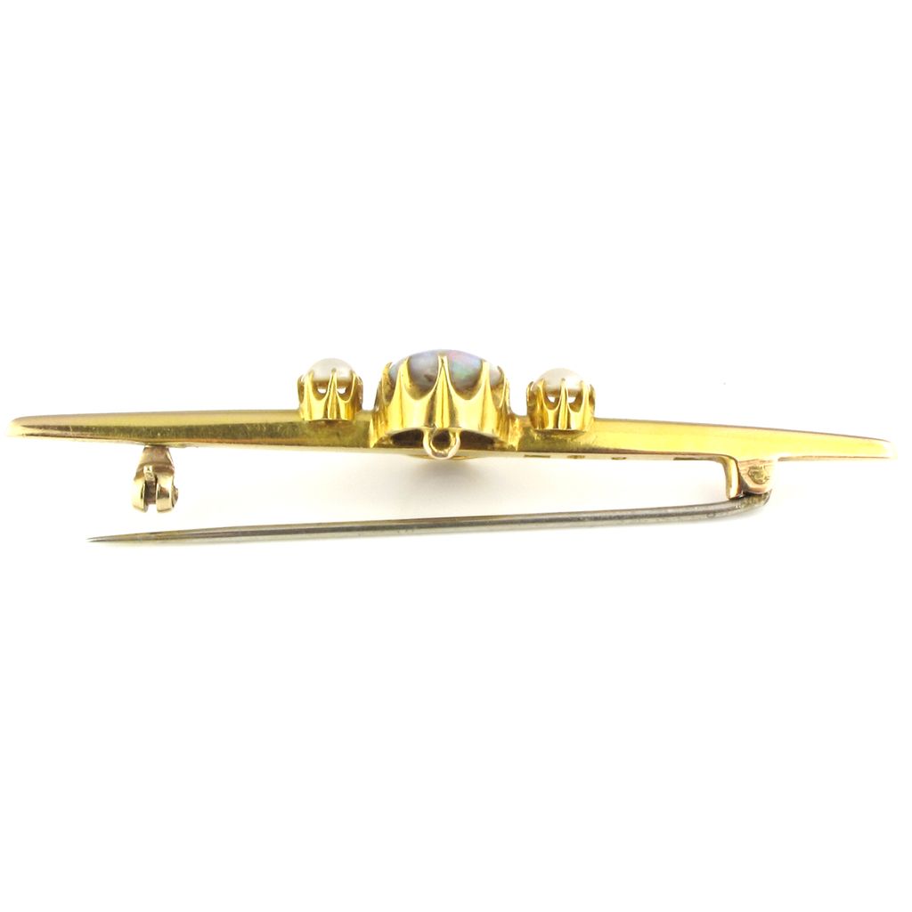 Vintage Black Opal & Freshwater Pearl Bar Brooch Vintage Black Opal & Freshwater Pearl Bar Brooch