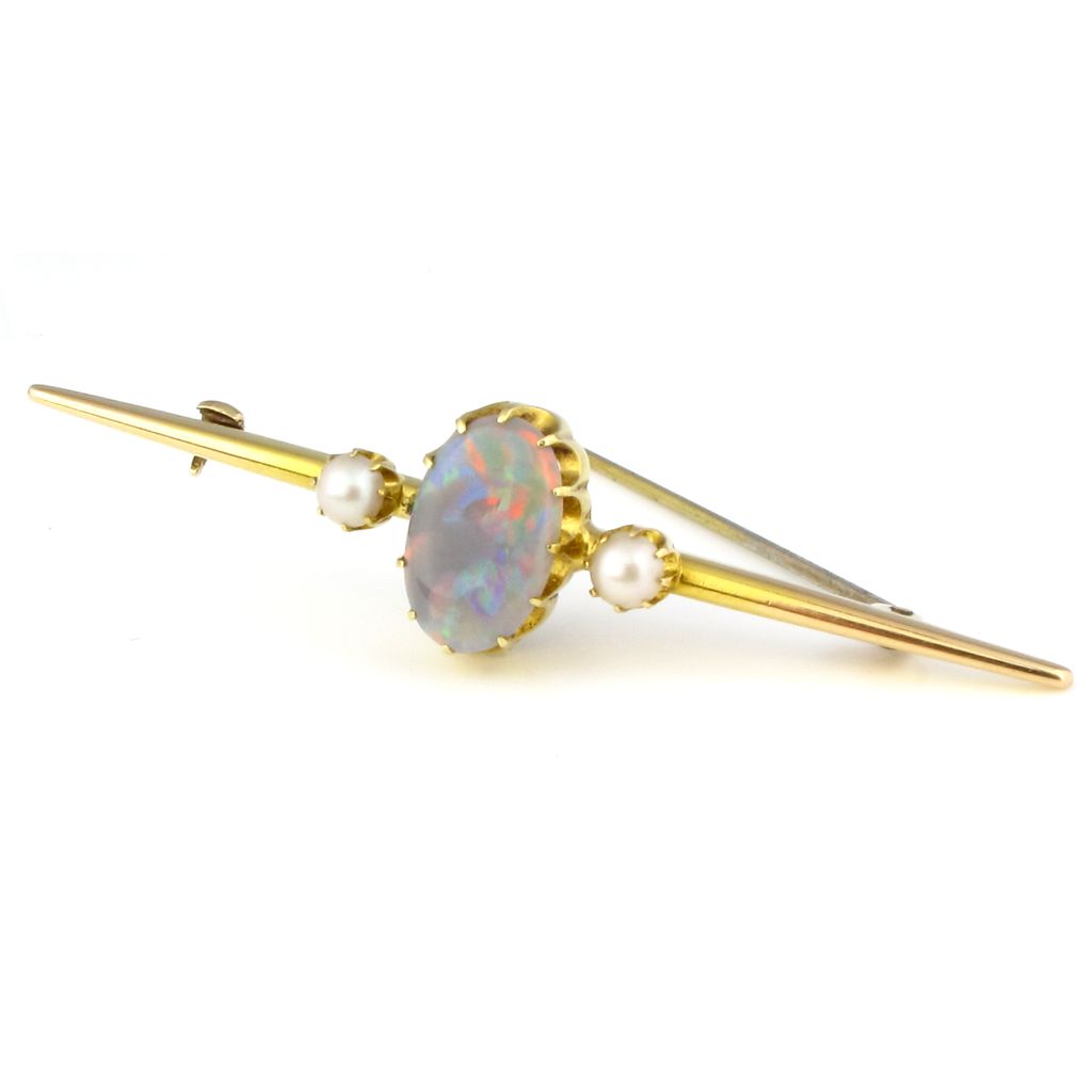 Vintage Black Opal & Freshwater Pearl Bar Brooch Vintage Black Opal & Freshwater Pearl Bar Brooch