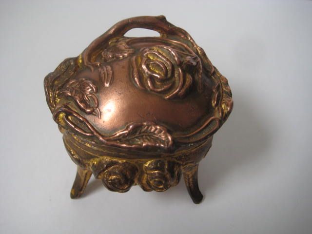 Nouveau Ornate Cast Metal Vanity Ring Box Nouveau Ornate Cast Metal Vanity Ring Box