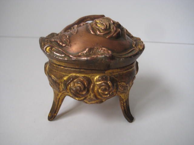Nouveau Ornate Cast Metal Vanity Ring Box Nouveau Ornate Cast Metal Vanity Ring Box