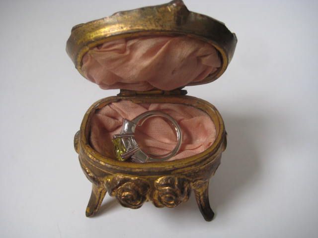 Nouveau Ornate Cast Metal Vanity Ring Box Nouveau Ornate Cast Metal Vanity Ring Box