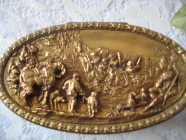 Bronze-Plated Metal Jewel Box w/ Scene Bronze-Plated Metal Jewel Box w/ Scene