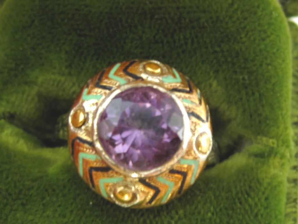 Art Deco Egyptian Revival 14K Amethyst & Enamel Ring Art Deco Egyptian Revival 14K Amethyst & Enamel Ring