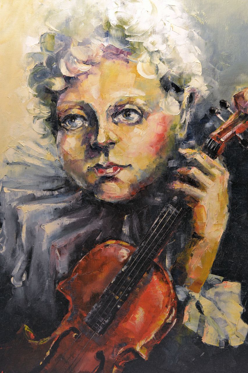 Vintage Contemporary Impressionist Oil and Pastel on Canvas Painting Entitled "Violinist " Signed C. 20th Century Vintage Contemporary Impressionist Oil and Pastel on Canvas Painting Entitled "Violinist " Signed C. 20th Century