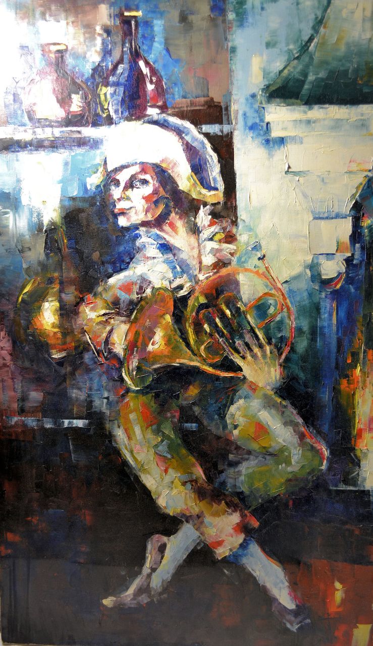 Vintage Contemporary Impressionist Oil Painting Entitled French Horn Signed Vintage Contemporary Impressionist Oil Painting Entitled French Horn Signed