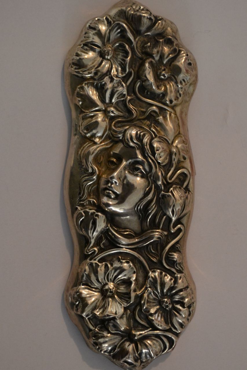 Superb Antique Art Nouveau Sterling Silver Wind Maiden and Calla Lilies' Broach C. 1902 Superb Antique Art Nouveau Sterling Silver Wind Maiden and Calla Lilies' Broach C. 1902