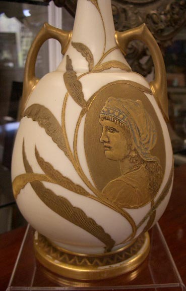 Important Early Royal Worcester Tall Handled Portrait Vases Important Early Royal Worcester Tall Handled Portrait Vases