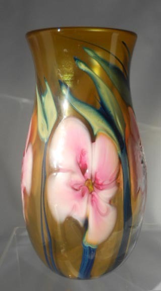 Gorgeous Charles Lotton Pink and Amber Multi Flora Vase - Circa 1980 Gorgeous Charles Lotton Pink and Amber Multi Flora Vase - Circa 1980