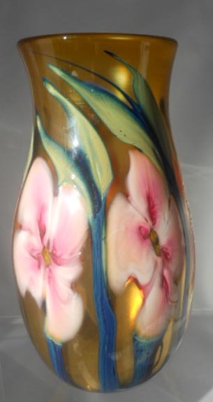 Gorgeous Charles Lotton Pink and Amber Multi Flora Vase - Circa 1980 Gorgeous Charles Lotton Pink and Amber Multi Flora Vase - Circa 1980