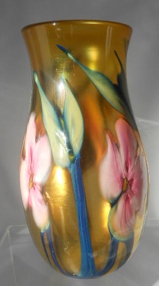 Gorgeous Charles Lotton Pink and Amber Multi Flora Vase - Circa 1980 Gorgeous Charles Lotton Pink and Amber Multi Flora Vase - Circa 1980