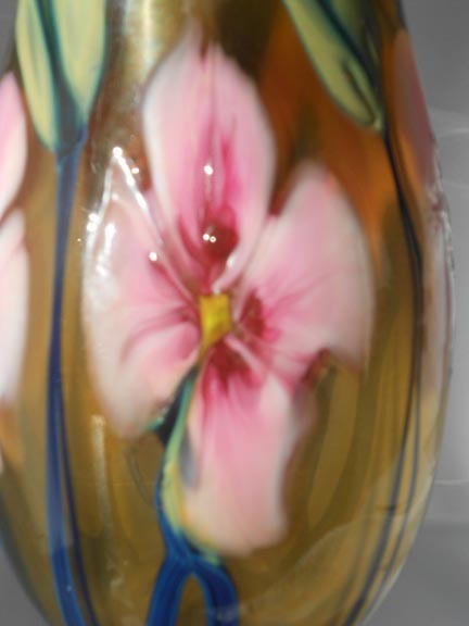 Gorgeous Charles Lotton Pink and Amber Multi Flora Vase - Circa 1980 Gorgeous Charles Lotton Pink and Amber Multi Flora Vase - Circa 1980