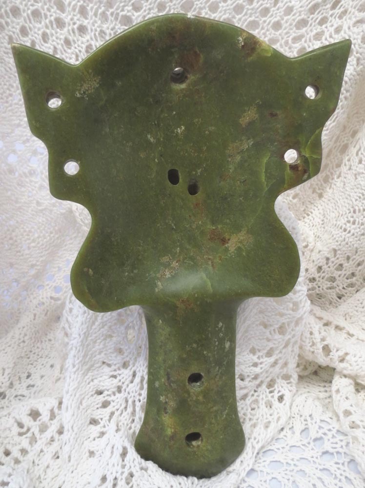 Green Jade Handled Mask in a Style of the Warring Period Green Jade Handled Mask in a Style of the Warring Period